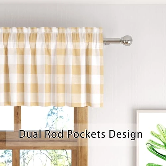 Short Curtains for Windows Treatment Buffalo Check Plaid Valances Gingham 2 Pack Tiers Rod Pocket Beige and White Farmhouse Decor Small Curtains Over Sink for Kitchen/Living Room 36 Inch Length by LKTCOBTAC - Image 2