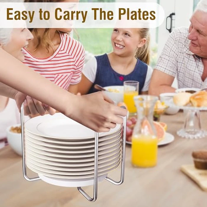 Piconico Plate Holder for Kitchen Drawer - 2Pcs White Bamboo Dish Racks for Kitchen Counter - Adjust 6.75" to 12.5" Stainless Steel Plate and Bowl Organizer for Cabinet, RV, Countertop (S&L) by Piconico - Image 2