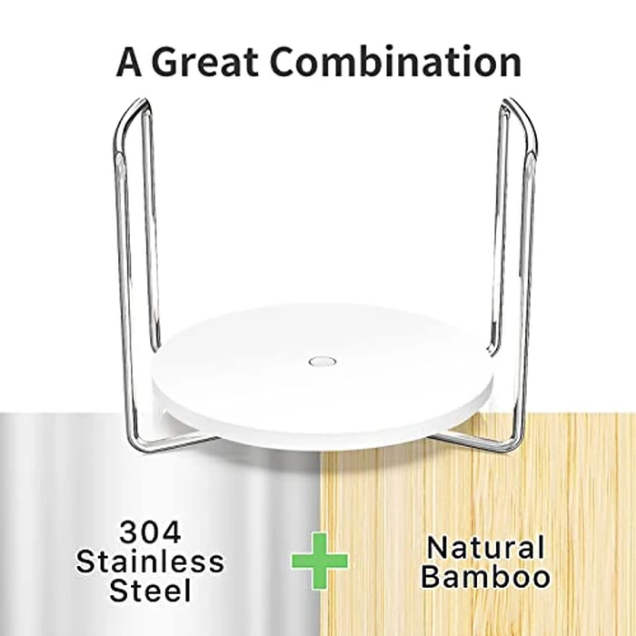 Piconico Plate Holder for Kitchen Drawer - 2Pcs White Bamboo Dish Racks for Kitchen Counter - Adjust 6.75" to 12.5" Stainless Steel Plate and Bowl Organizer for Cabinet, RV, Countertop (S&L) by Piconico - Image 5