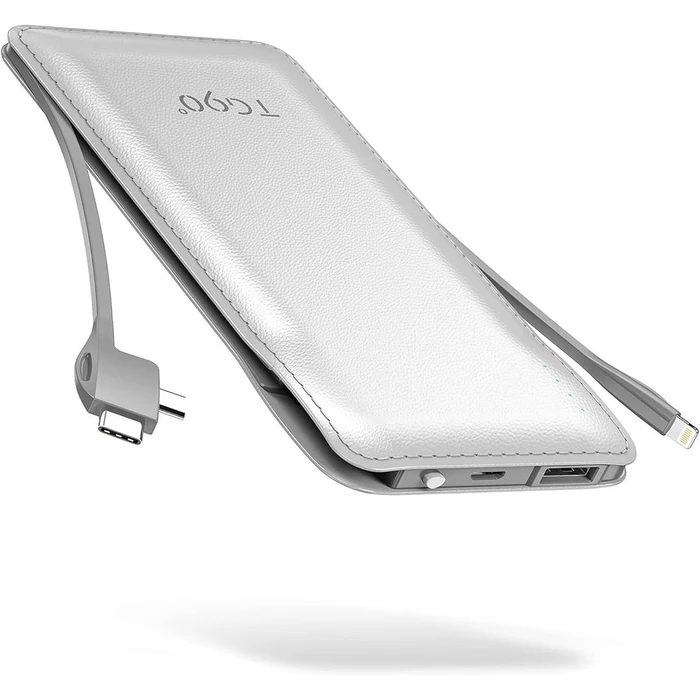 TG90 degrees 10000mah Portable Charger Power Bank with Built-in Cables - White by TG90 degrees - Refurbished - Premium condition - US$25.48
