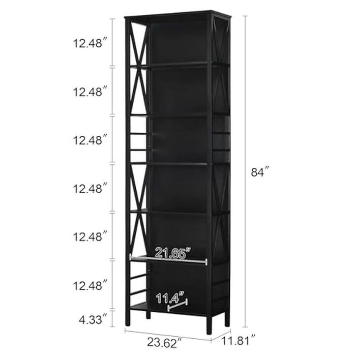 HOMISSUE Bookshelf, 7-Tier Bookshelf, Rustic Wood Metal Bookshelves and Bookcases, Freestanding Open Bookshelf, Industrial Tall Bookcase for Home Office, Living Room and Bedroom, Black by HOMISSUE - Image 5
