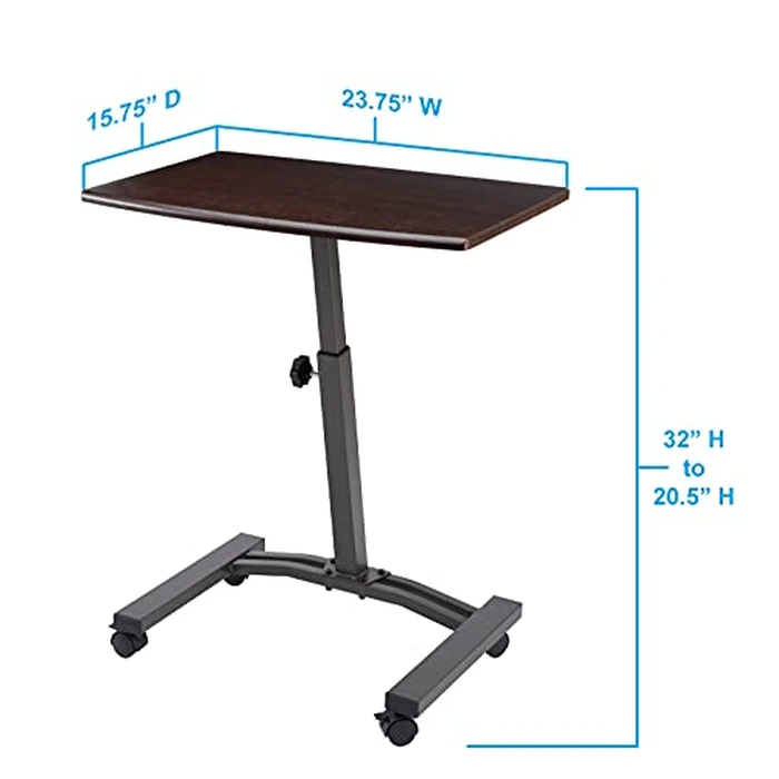 Seville Classics Airlift Mobile Height Adjustable Laptop Stand Computer Workstation for Sitting Classroom Home Office Portable Table w/Wheels, Flat (24"), Walnut by Seville Classics - Image 2