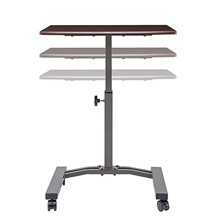 Seville Classics Airlift Mobile Height Adjustable Laptop Stand Computer Workstation for Sitting Classroom Home Office Portable Table w/Wheels, Flat (24"), Walnut by Seville Classics - Image 4