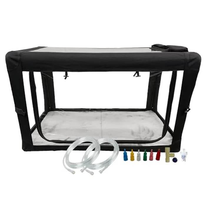 Oxygen Therapy Cage for Pets - Veterinary Oxygen & Nebulizer Chamber for Dogs, Cats, Puppies, Sheep - Portable Oxygen Concentrator with Tubing Kit, Soft Mat, Venturi Adapters, Nebulizer, T-Fitting by Main Clinic Supply - Image 1