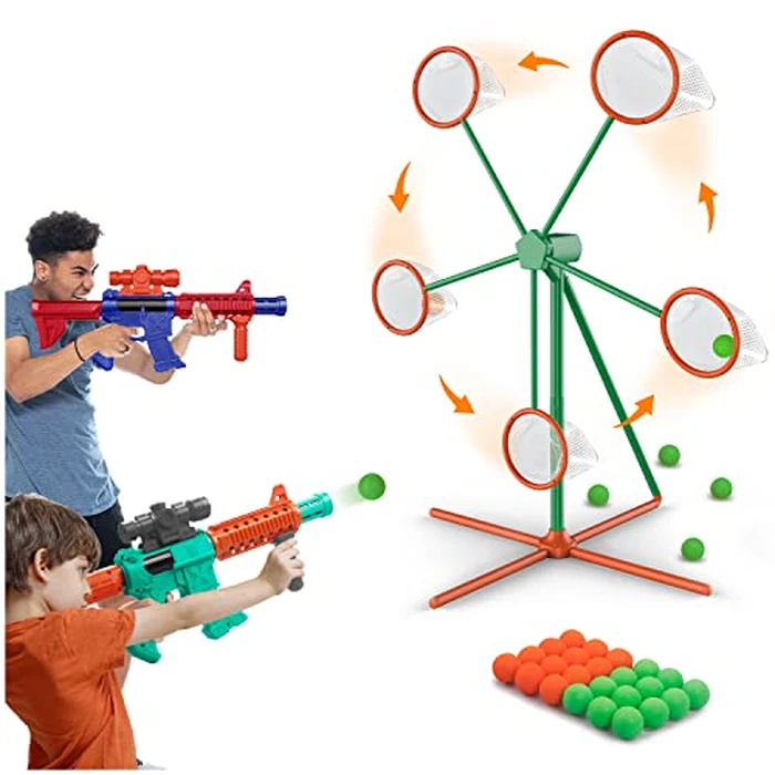 Marlrin Shooting Games Toys for Age 5 6 7 8 9 10+ Year Old Boys, Kids Toy Sports & Outdoor Game with Moving Shooting Target & 2 Popper Air Toy Guns & 24 Foam Balls, Gifts for Boys and Girls by Marlrin - Used - Like New condition