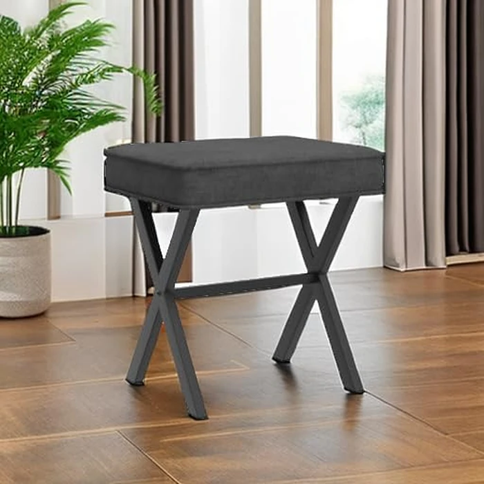 LUE BONA Modern Carbon Gray Velvet Linen Faux Leather Square Ottoman Stool with Metal X Legs, 16.9"L x 12.9"W x 18"H, 250LBS Weight Capacity by LUE BONA - Image 5