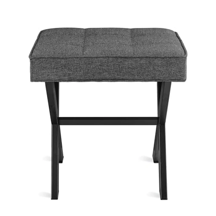 LUE BONA Modern Carbon Gray Velvet Linen Faux Leather Square Ottoman Stool with Metal X Legs, 16.9"L x 12.9"W x 18"H, 250LBS Weight Capacity by LUE BONA - Image 9