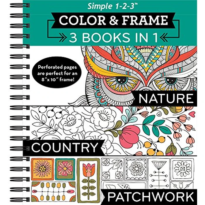Color & Frame - 3 Books in 1 - Nature, Country, Patchwork (Adult Coloring Book) by Publications International, Ltd. - Used - Like New condition - CA$12.38