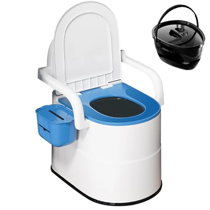 Bedside Commode Toilet for Elderly, Portable Toilet for Adults with Full-Surround Anti-Slip, Armrests, Double Layer Odor Sealed, Bedside Commode Chair for Toilet with Arms, Blue by EasyVibe - Used - Very Good condition