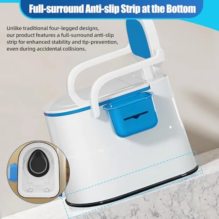 Bedside Commode Toilet for Elderly, Portable Toilet for Adults with Full-Surround Anti-Slip, Armrests, Double Layer Odor Sealed, Bedside Commode Chair for Toilet with Arms, Blue by EasyVibe - Image 4