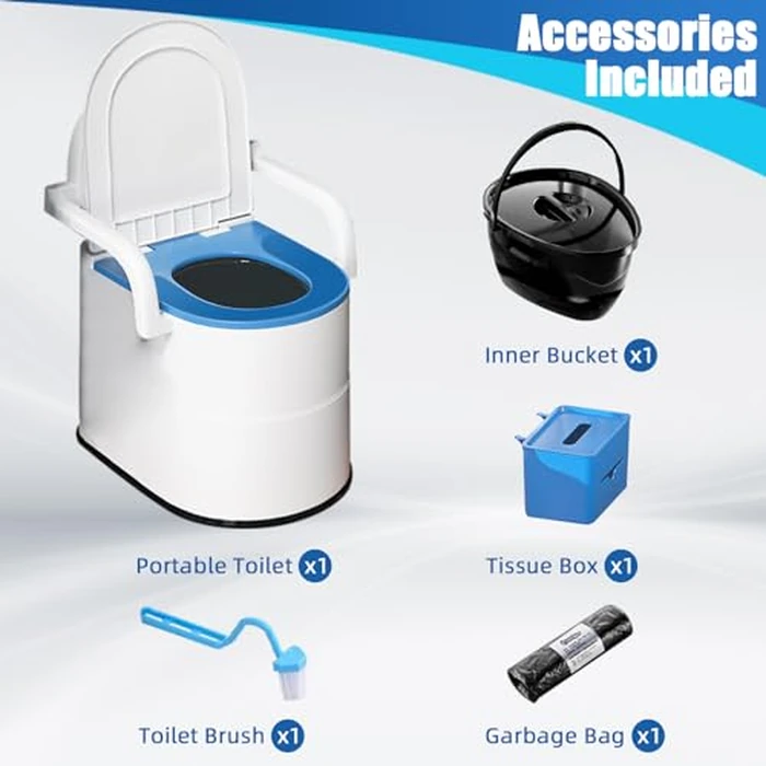 Bedside Commode Toilet for Elderly, Portable Toilet for Adults with Full-Surround Anti-Slip, Armrests, Double Layer Odor Sealed, Bedside Commode Chair for Toilet with Arms, Blue by EasyVibe - Image 6