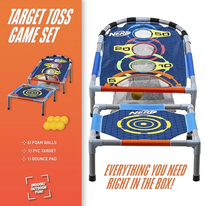 NERF Kids Bounce N Score Target Toss Game Set - Foam Ball Bouncing Game for Kids Ages 6+ - (6) Foam Bouncy Balls and (1) Scoring Target Included by Nerf - Image 2
