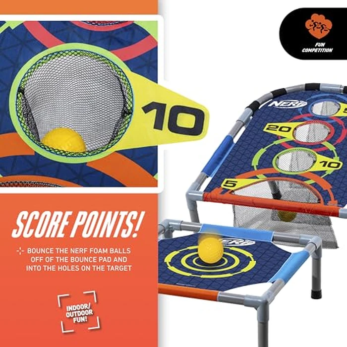 NERF Kids Bounce N Score Target Toss Game Set - Foam Ball Bouncing Game for Kids Ages 6+ - (6) Foam Bouncy Balls and (1) Scoring Target Included by Nerf - Image 4
