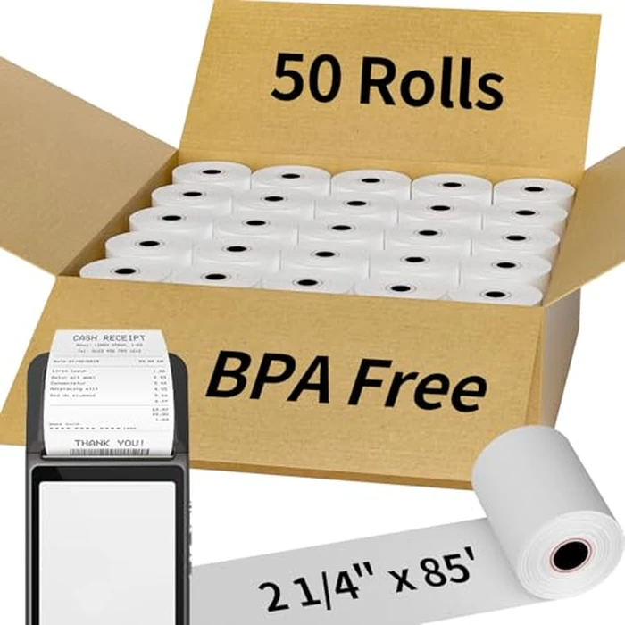 (50 Rolls) 2 1/4" x 85' Thermal Receipt Paper Rolls, Cash Register POS Thermal Paper Rolls, Credit Card Paper Rolls Thermal 2 1/4 in x 50 ft. by MultiLabel - Used - Good condition
