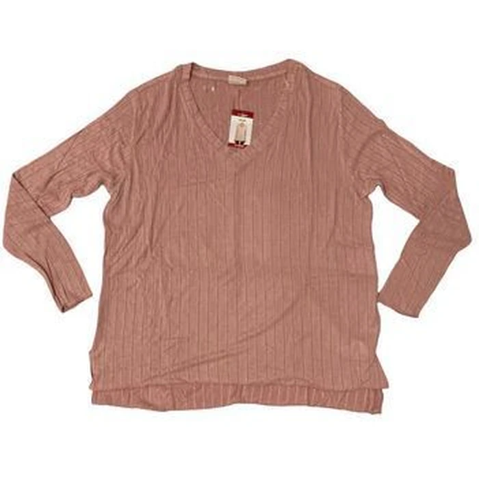 Mote Women's V-Neck Stretch Long Sleeve Ribbed Shirt XL - Rose Pink by Mote - Refurbished - Brand New condition - US$26.98