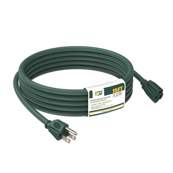 EP 15 Ft Outdoor Extension Cord - 16/3 SJTW Green Electrical Cable with 3 Prong Grounded Plug by EP - Used - Like New condition