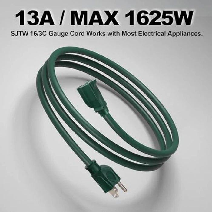 EP 15 Ft Outdoor Extension Cord - 16/3 SJTW Green Electrical Cable with 3 Prong Grounded Plug by EP - Image 6