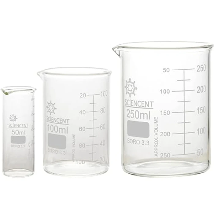 SCIENCENT Glass Beaker 50ml, 100ml, 250ml (Set of 3) by SCIENCENT WITH DEVICE - Used - Like New condition - US$8.09