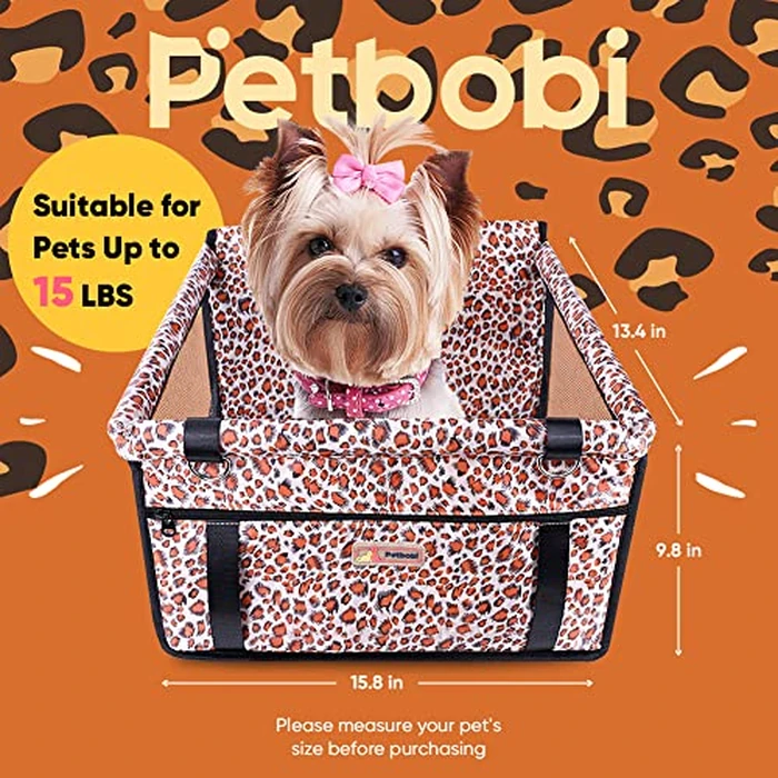 Petbobi Small Dog Car Seat, Dog Car Booster Seat for Small Medium Dogs 5-15 lbs, Foldable Front Seat Safety with Sturdy PVC Tube Frame, Breathable Mesh, Leopard Print by Petbobi - Image 2