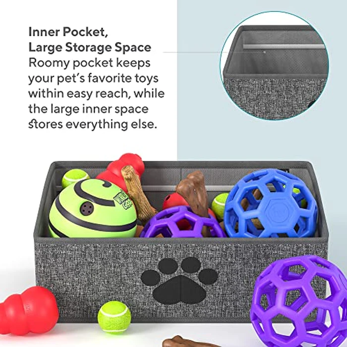Mindspace Dog Toy Box Organizer - Dog Toy Bin for Dog Toy Storage, Dog Toy Basket for Pet Storage - Dog Treat Basket, Dog Toy Chest - Open Storage Box, Fabric Storage Bin | Oxford Collection (Paw) by Mindspace - Image 4