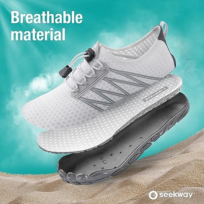 SEEKWAY Water Shoes Sports Quick-Dry Barefoot Aqua Beach Pool Lake Swim Boating Hiking Surfing Men Women 407-White SP001 by SEEKWAY - Image 2