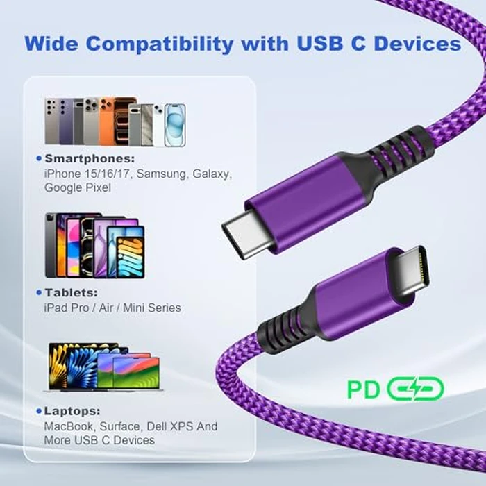 Basesailor USB Type C to C 60W Charging Cable with USB Adapter 10FT,Fast Car Charging Power Cord for iPhone 17 16 15 Pro Max Plus,Mac,iPad 10 Air 4 5 Mini 7 6,Samsung Galaxy S26 S25 S24,Z Flip Fold by Basesailor - Image 7
