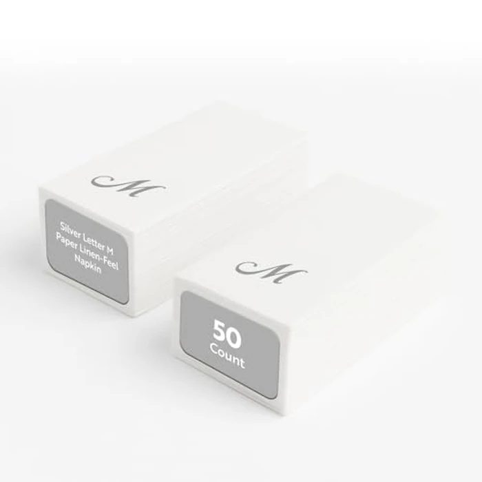 Luxenap 15.8 X 7.9 Inch Linen-Feel Guest Towels, 50 Lettered Hand Towels - Silver Letter 'M', Cursive Font, White Paper Dinner Napkins, airlaid, For Restrooms And Tables - Restaurantware by Restaurantware - Used - Like New condition - US$10.67