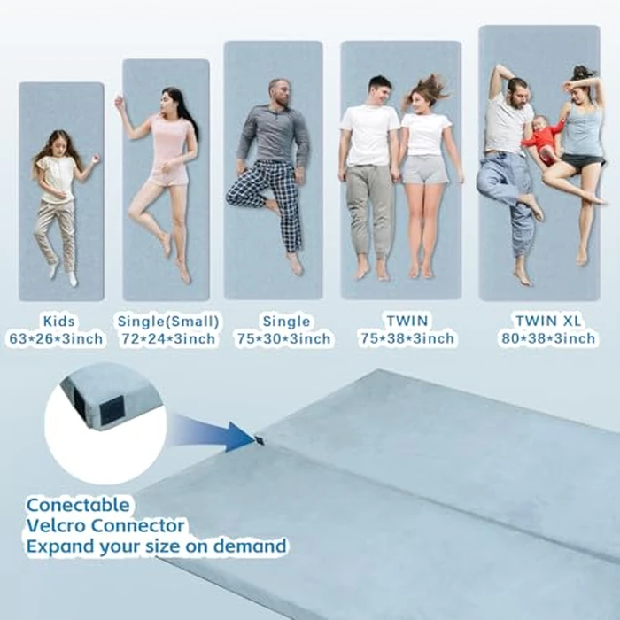 KingChii CertiPUR-US Memory Foam Camping Mattress, Portable Roll Up Travel Car Camping Mattress Sleeping Pad & Floor Mattress, Cot Mattress Guest Bed for Sleepover with Waterproof Cover & Travel Bag by KingChii - Image 4