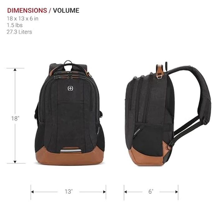 SWISSGEAR Cecil Laptop Backpack Fits up to 16-Inch Laptop, Daypack for Travel and Work, Black Canvas Brown, 18-Inch by SwissGear - Image 5