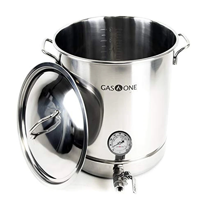 GasOne BS-40 10 Gallon Stainless Steel Kettle Pot Pre Drilled 4 PC Set 40 Quart Tri Ply Bottom for Beer Includes Lid, Thermometer, Ball Valve Spigot-Home Brewing Supplies, QT by GASONE - Image 1