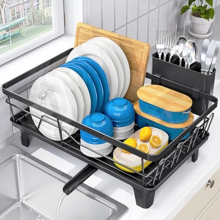Urackify Dish Drying Rack - Large Dish Rack with Drainboard for Kitchen Counter, Stainless Steel Dish Drainer Fits Most Kitchen Sinks, Black by Urackify - Image 1