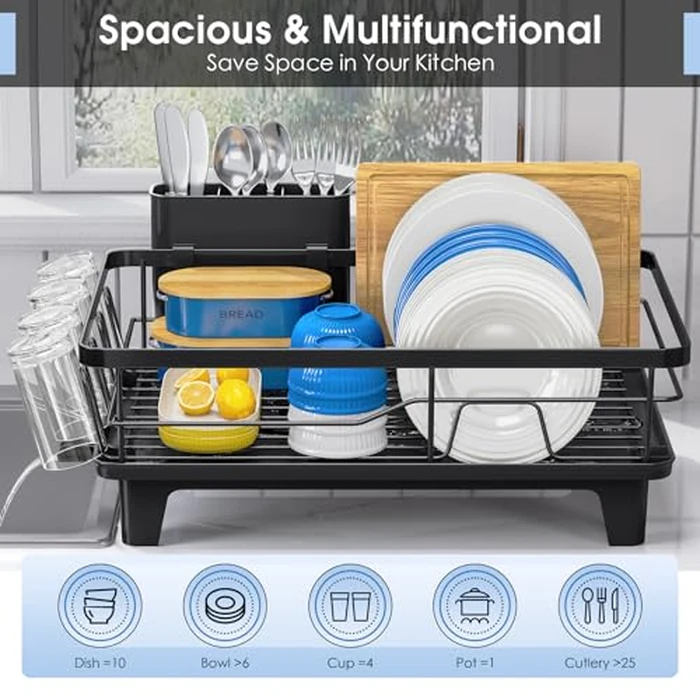 Urackify Dish Drying Rack - Large Dish Rack with Drainboard for Kitchen Counter, Stainless Steel Dish Drainer Fits Most Kitchen Sinks, Black by Urackify - Image 2