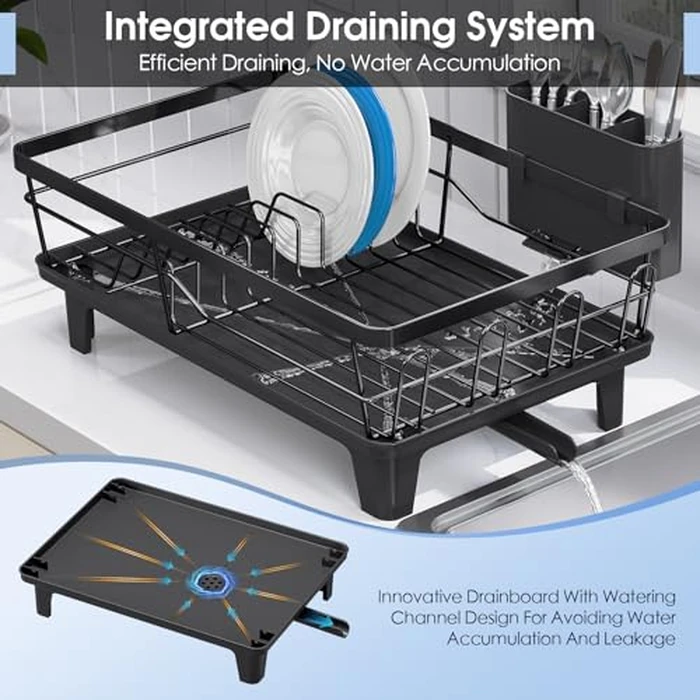 Urackify Dish Drying Rack - Large Dish Rack with Drainboard for Kitchen Counter, Stainless Steel Dish Drainer Fits Most Kitchen Sinks, Black by Urackify - Image 3