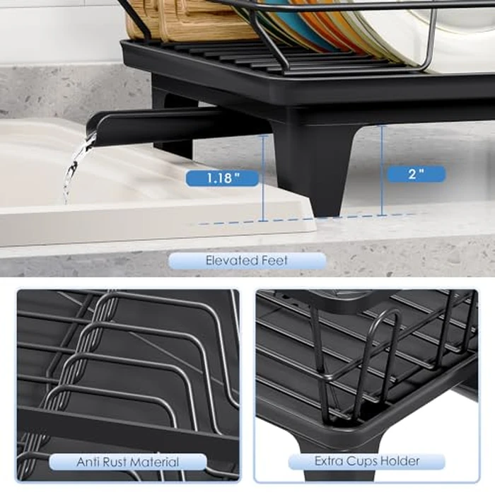 Urackify Dish Drying Rack - Large Dish Rack with Drainboard for Kitchen Counter, Stainless Steel Dish Drainer Fits Most Kitchen Sinks, Black by Urackify - Image 5
