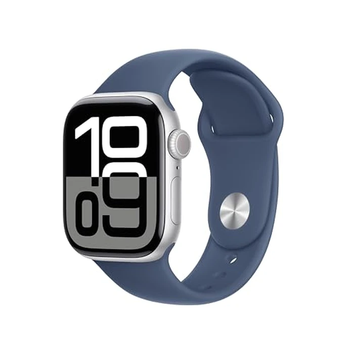 Apple Watch Series 10 [GPS 42mm case] Smartwatch with Silver Aluminum Case with Denim Sport Band - S/M. Fitness Tracker, ECG App, Always-On Retina Display, Water Resistant by Apple - Used - Like New condition - US$292.71