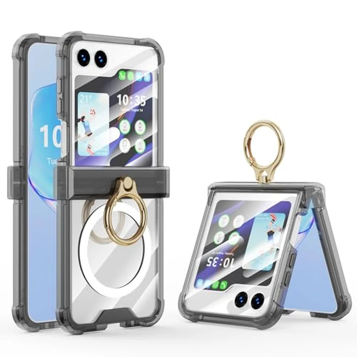 DAKORIE Case for Samsung Galaxy Z Flip 6 Case with Ring Shockproof Kickstand Hinge Protection Compatible with Magsafe Phone Cover for Samsung Galaxy Z Flip 6 5G(Carbon Black) by DAKORIE - Image 1