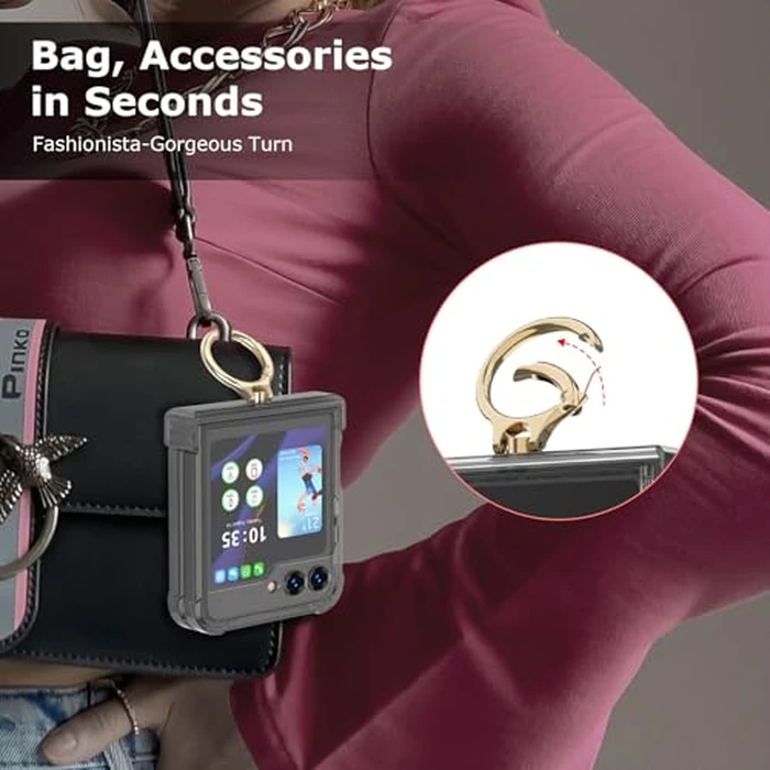 DAKORIE Case for Samsung Galaxy Z Flip 6 Case with Ring Shockproof Kickstand Hinge Protection Compatible with Magsafe Phone Cover for Samsung Galaxy Z Flip 6 5G(Carbon Black) by DAKORIE - Image 5