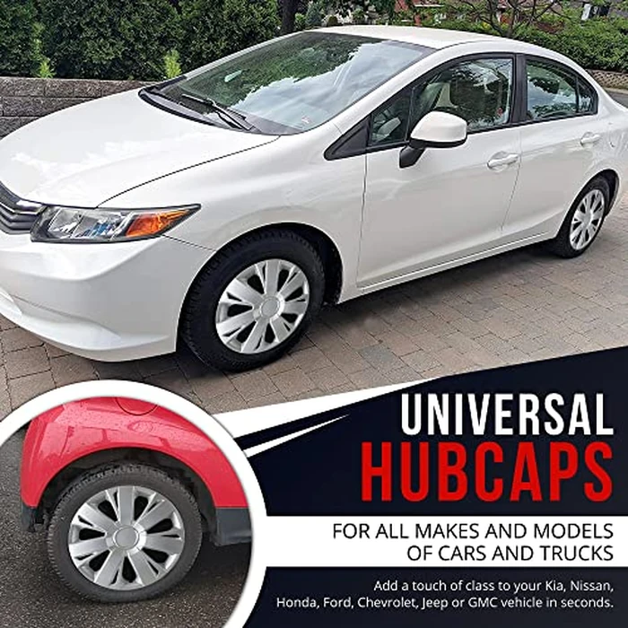 Wheel Cover Kit, 16 Inch Hubcaps Set of 4 Automotive Hub Caps with Universal Snap-On Retention Rings, 1-Tone ABS Plastic Silver Rim Covers for All Makes, Models (SG-5077-B-16) by Shirry Group - Image 3