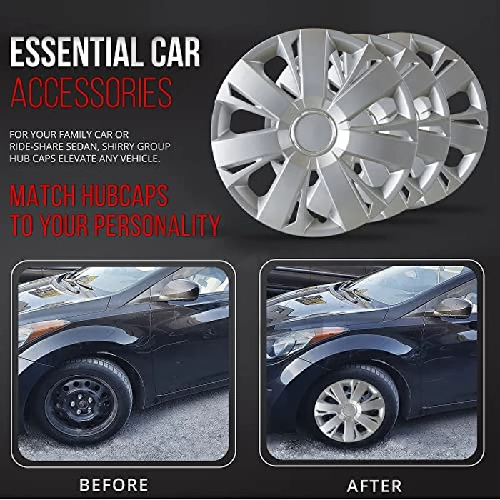 Wheel Cover Kit, 16 Inch Hubcaps Set of 4 Automotive Hub Caps with Universal Snap-On Retention Rings, 1-Tone ABS Plastic Silver Rim Covers for All Makes, Models (SG-5077-B-16) by Shirry Group - Image 6
