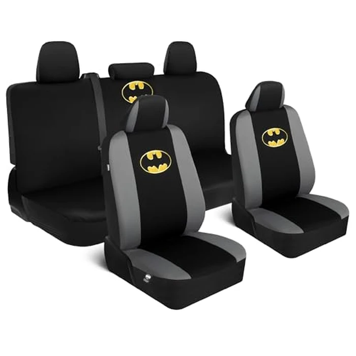 BDK Warner Bros DC Comics Batman Car Accessories 9pc Set - Universal Fit Car Seat Covers with Side Airbag Compatibility - Easy to Install for Car, Truck, Van, and SUV - Front & Rear Seats by BDK - Image 1