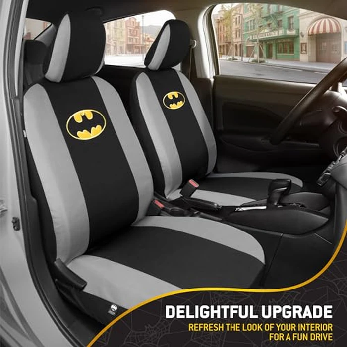 BDK Warner Bros DC Comics Batman Car Accessories 9pc Set - Universal Fit Car Seat Covers with Side Airbag Compatibility - Easy to Install for Car, Truck, Van, and SUV - Front & Rear Seats by BDK - Image 4