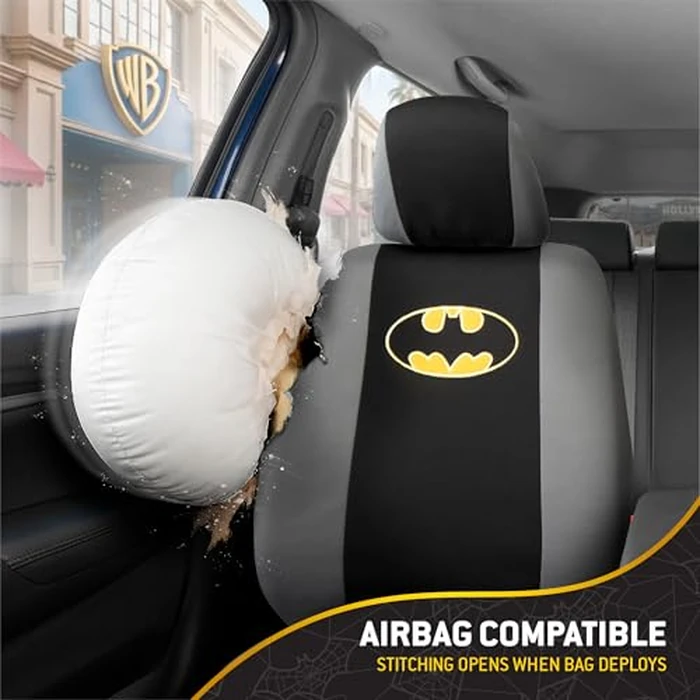 BDK Warner Bros DC Comics Batman Car Accessories 9pc Set - Universal Fit Car Seat Covers with Side Airbag Compatibility - Easy to Install for Car, Truck, Van, and SUV - Front & Rear Seats by BDK - Image 8