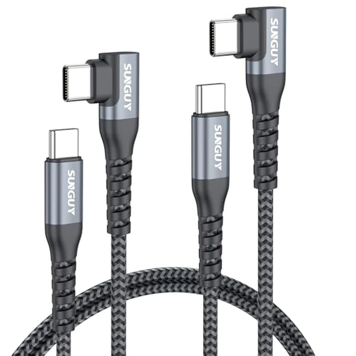 SUNGUY Right Angle USB C to USB C Cable 3FT 2Pack 60W Fast Charging USBC Cable Braided Type C Data, 90 Degree C Port Charger Cord Android Auto Carplay Compatible for iPhone 17/16/15, MacBook, Samsung by SUNGUY - Used - Like New condition - US$8.09