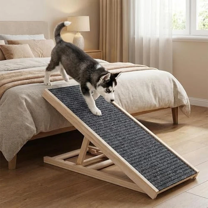 Foldable Dog Ramp & Stairs - Adjustable Height Wooden Pet Ramps for Small Dogs, Cats, Senior Pets, Anti-Slip Carpet Surface, Supports 50kg/110lbs, Dog Ramp for Couch, Bed, & SUV by ActiveTrail - Image 2