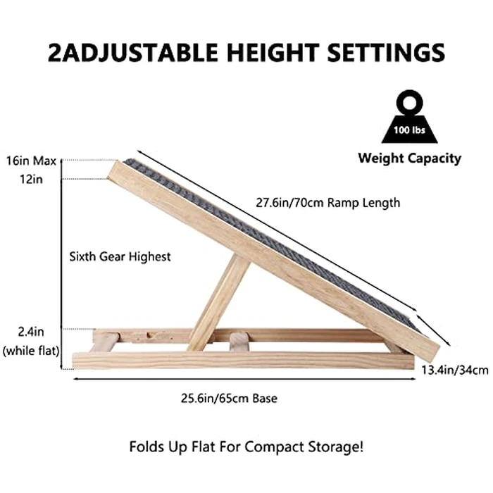 Foldable Dog Ramp & Stairs - Adjustable Height Wooden Pet Ramps for Small Dogs, Cats, Senior Pets, Anti-Slip Carpet Surface, Supports 50kg/110lbs, Dog Ramp for Couch, Bed, & SUV by ActiveTrail - Image 4