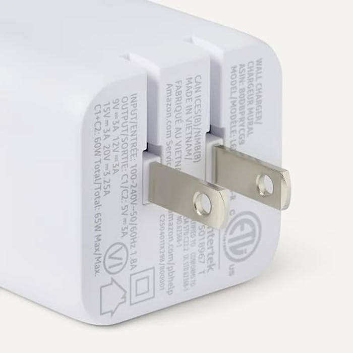 Amazon Basics Fast Charging USB C Nano GaN Wall Charger, 65W 2-Port for Laptops, Tablets, Phones, White by Amazon Basics - Image 3