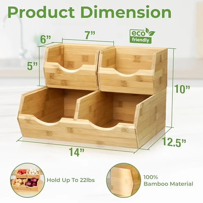 HOMESTEAD Bamboo Pantry Storage Bins - Potato & Onion Storage Bin for Pantry Organizers, Produce Organizer Set of 3 - Slide out Bin Access by HOMESTEAD - Image 3