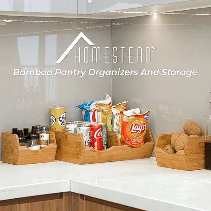 HOMESTEAD Bamboo Pantry Storage Bins - Potato & Onion Storage Bin for Pantry Organizers, Produce Organizer Set of 3 - Slide out Bin Access by HOMESTEAD - Image 8