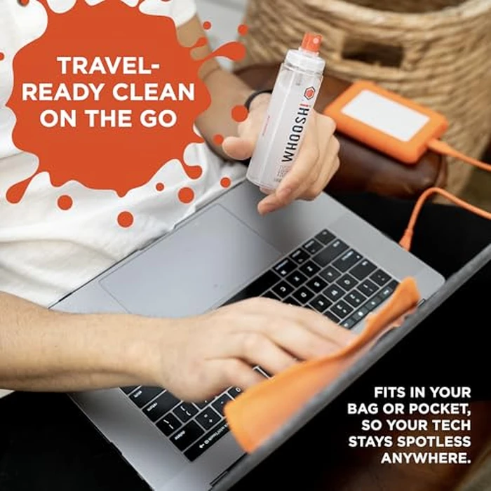 WHOOSH! Screen Shine Duo - Screen Cleaner Spray for iPad, Monitor, Laptop, MacBook - 3.4 oz & 0.3 oz Bottles with 2 Microfiber Cloths - Portable Electronic Cleaning Kit for Travel, Office, and Home by WHOOSH - Image 4