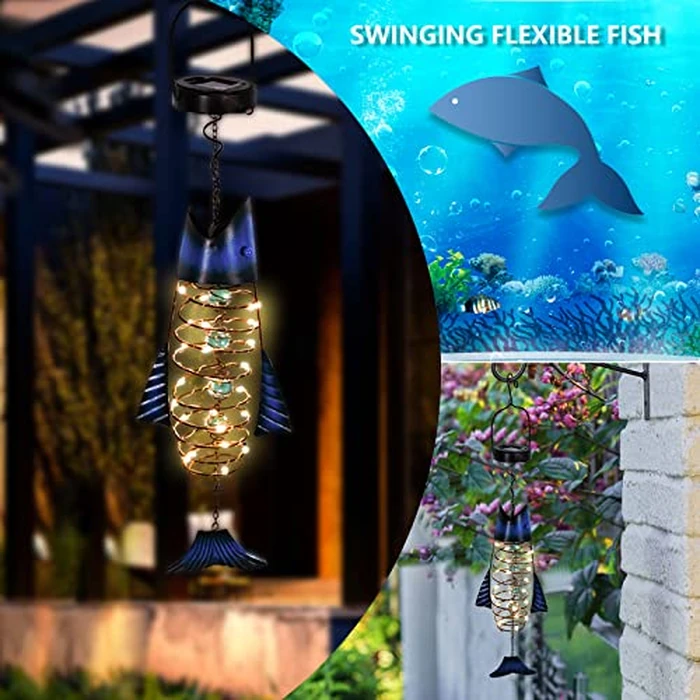 HONGLAND Patio Deals Solar Lanterns Outdoor Waterproof, Fish Lantern Lights, Metal Hanging Garden Decor for Patio & Yard, Gifts for Fishermen, Warm White LED Home Decoration by HONGLAND - Image 8